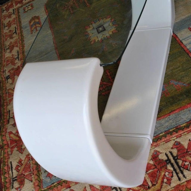 1970s White Lacquered Scroll Glass Top Console Table For Sale - Image 5 of 7