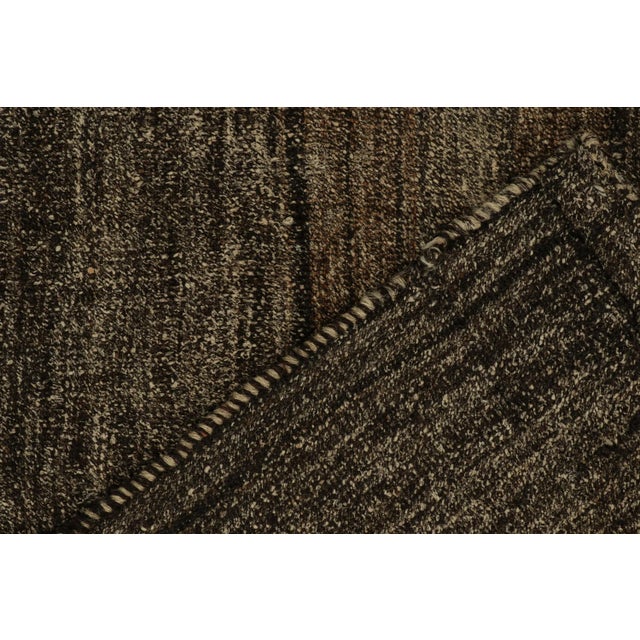 Vintage Square Kilim Rug in Beige-Brown Stripes, Black Striations For Sale In New York - Image 6 of 7