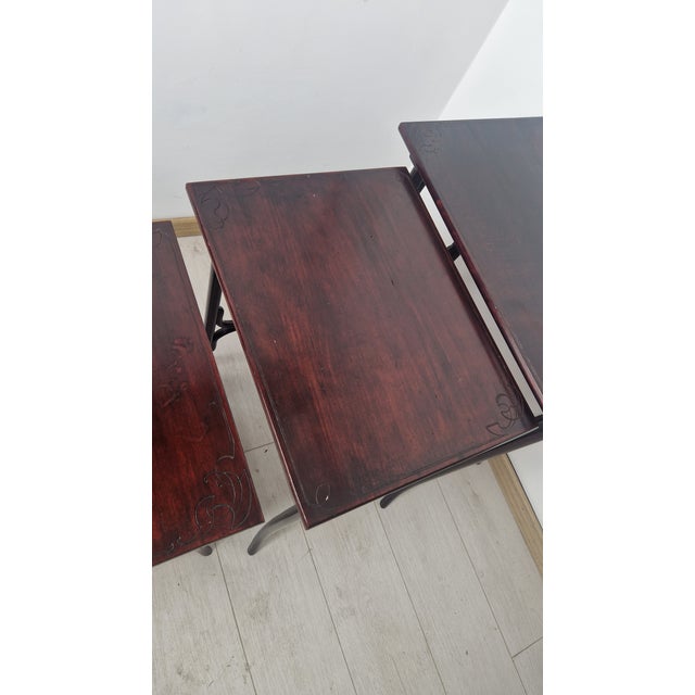 Brown Four 1920s-Style Wooden Nesting Tables with Thonet Label Decorations, Set of 4 For Sale - Image 8 of 18