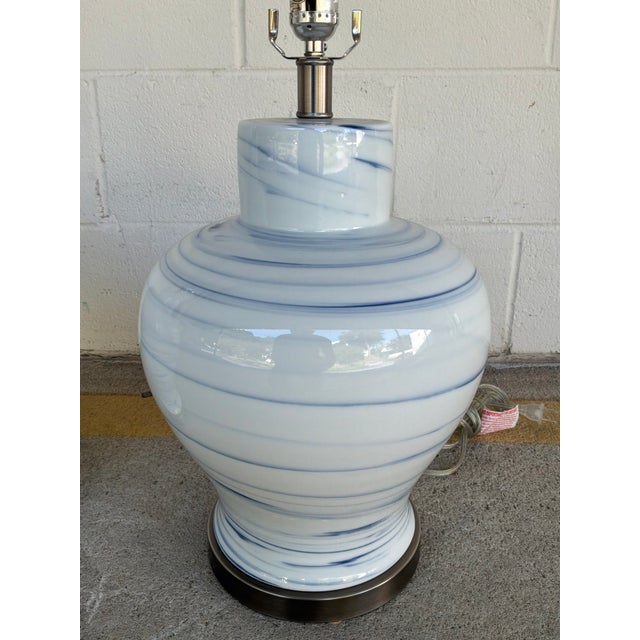 Stylish Currey & Co Prototype Porcelain Jar Lamps - Pair. White & Blue swirl pattern. Showroom floor sample.