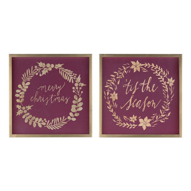 Framed Holiday Sentiment Sign (Set of 2) For Sale
