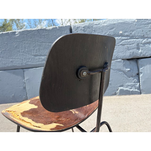 1950s Early Eames style DCM Dining Chair With Original Hair on Hide Upholstery, Cowhide For Sale - Image 15 of 16
