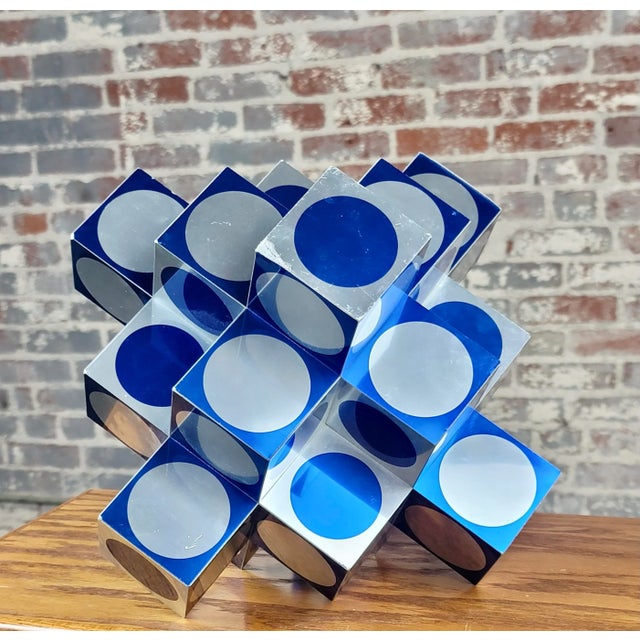 Metal Victor Vasarely - Kroa Blue -1968 Geometric Aluminum Sculpture For Sale - Image 7 of 12