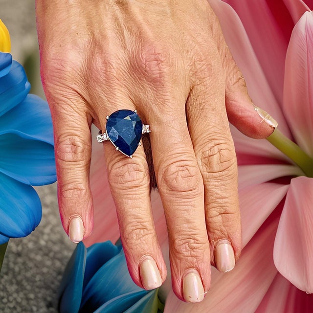 Natural Sapphire Diamond Ring Size 6.5 14k W Gold 17.73 TCW Certified For Sale - Image 13 of 13