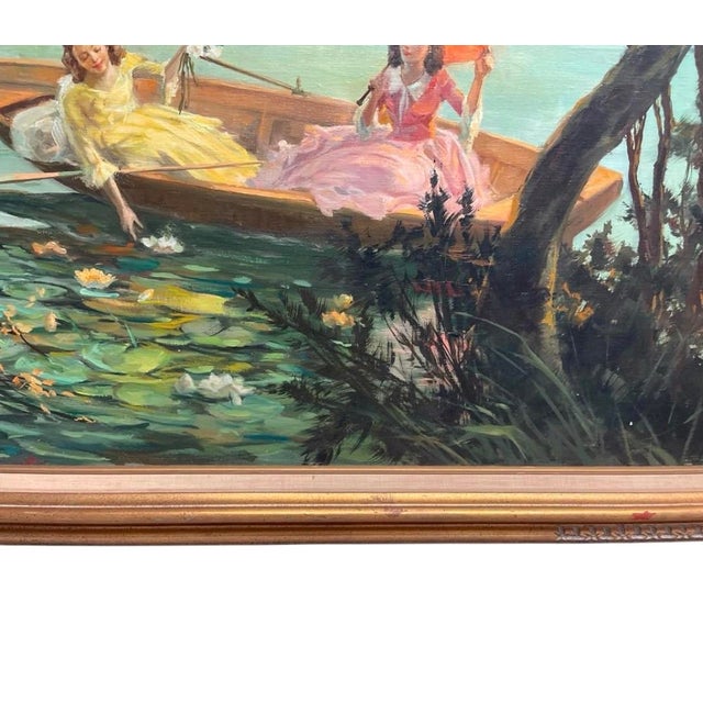 Antique Painting: A Serene Afternoon on the Water For Sale In West Palm - Image 6 of 12