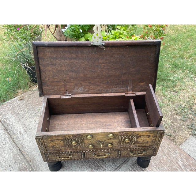 Late 19th Century Zanzibar Blanket Chest Teak Wood With Brass Metal Overlay For Sale - Image 5 of 12