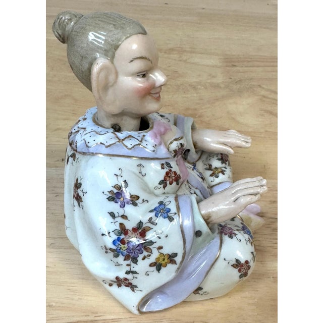 19th C. Sitzendorf Meissen Style Seated Chinoiserie Nodder, Moving Head & Hands For Sale In West Palm - Image 6 of 12