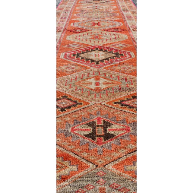 1950s Turkish Vintage Oushak Runner With Tribal Medallion Design in Orange and Ivory 2'9 X 13'3 For Sale - Image 5 of 10