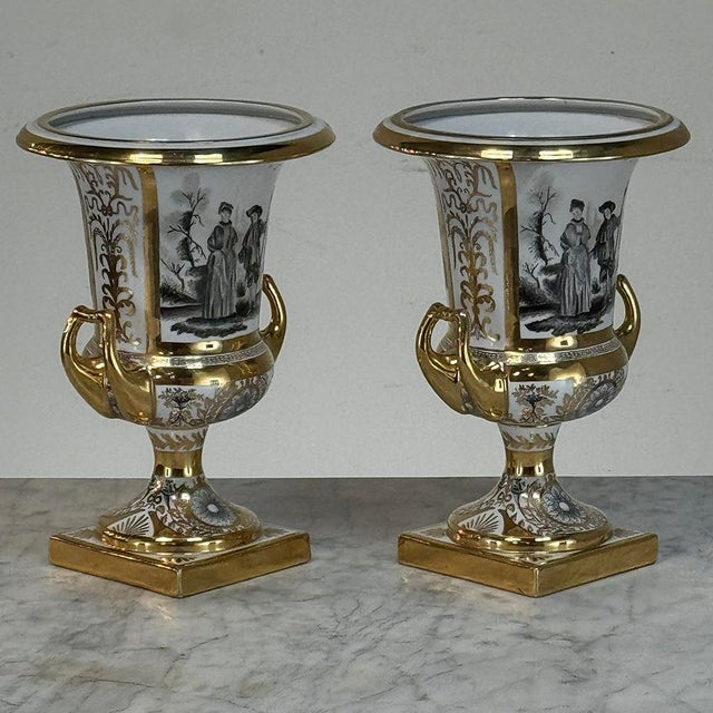 Early 20th Century Pair Antique Ritzenhoff & Breker Neoclassical Porcelain Mantel Vases For Sale - Image 5 of 18