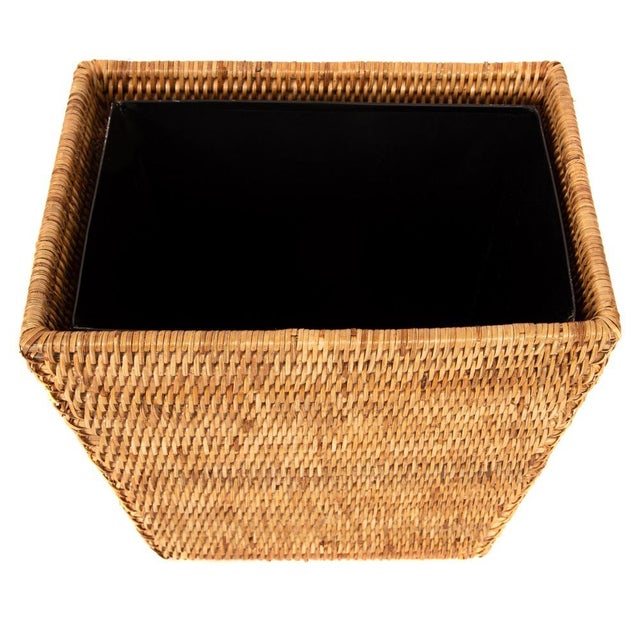 Artifacts Rattan Rectangular Tapered Waste Basket with Metal Liner in Honey Brown - 11" For Sale - Image 4 of 7