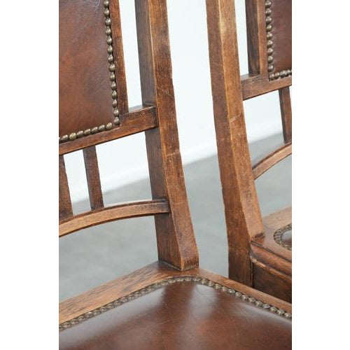 Art Nouveau Style Dining Chairs in Oak with Cowhide Leather, Set of 4 For Sale - Image 15 of 18