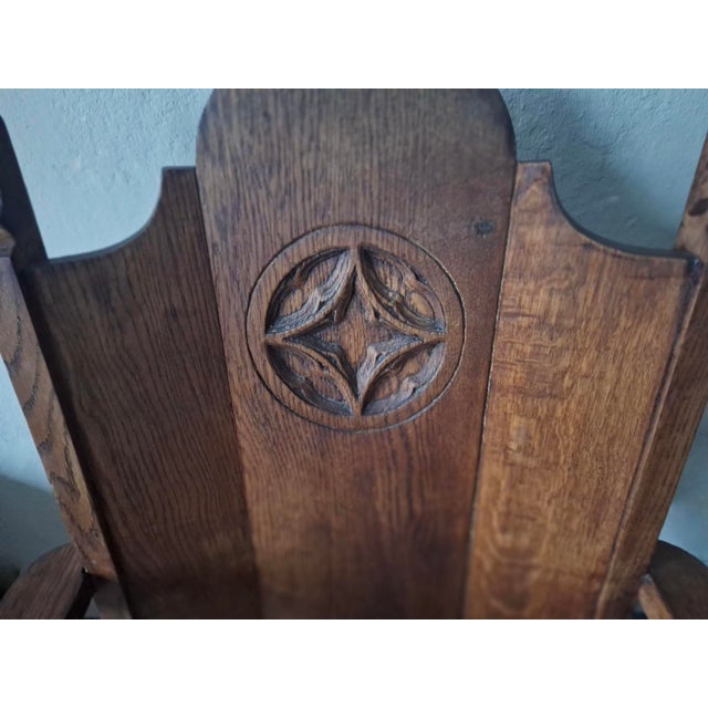 Antique Gothic Revival Carved Oak Armchair, 1910s For Sale - Image 11 of 12