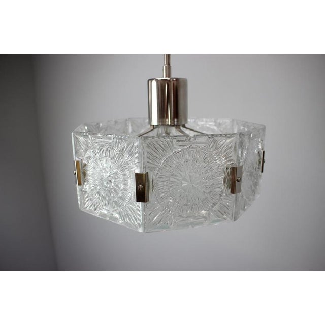 Czechoslovak Cut Glass and Chrome Pendant Light from Kamenický Šenov, 1970s For Sale - Image 4 of 13
