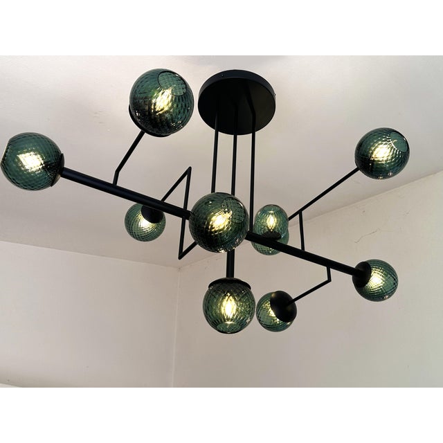 Murano Contemporary Green Spheres Murano Glass Sputnik Chandelier by Simoeng For Sale - Image 4 of 9