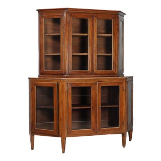 Italian Cupboard in Walnut and Glass For Sale