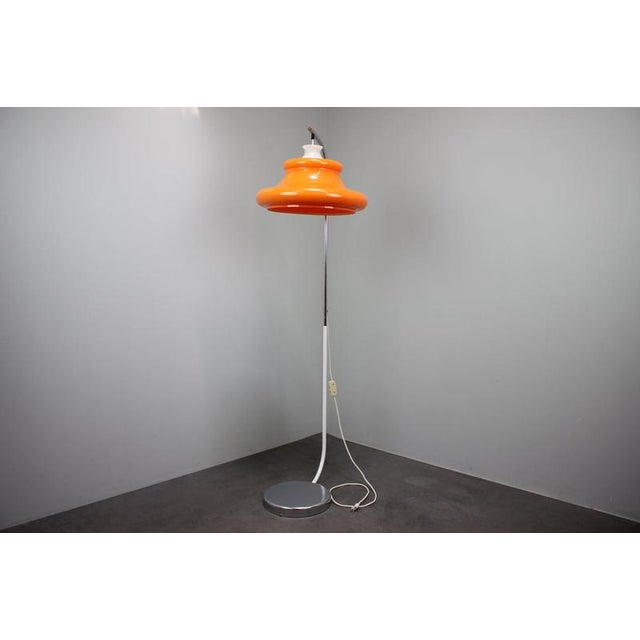 Vintage Hungarian Space Age Orange Plastic and Chrome Floor Lamp, 1970s For Sale - Image 3 of 14