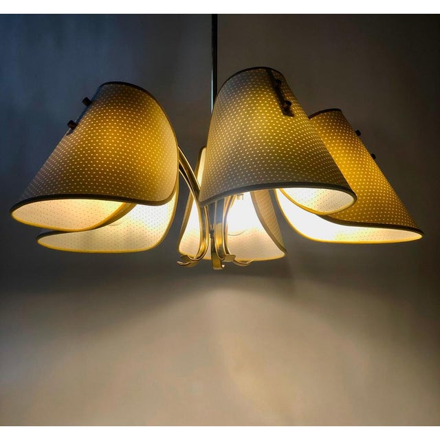 Beige Vintage Austrian Brass Chandelier, 1960s For Sale - Image 8 of 15