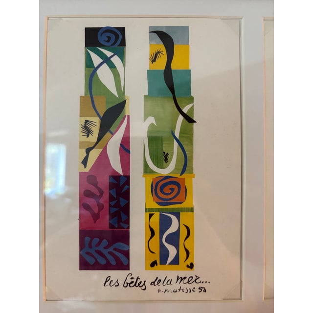 Henri Matisse Matisse Postcard Prints From the Jazz Series the Beasts of Sea the Creole Dancer Zulma Framed Matted Signed in Plate For Sale - Image 4 of 6