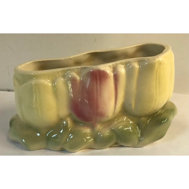 Mid-Century Modern Vintage Ceramic Tulip Design Planter For Sale - Image 3 of 10