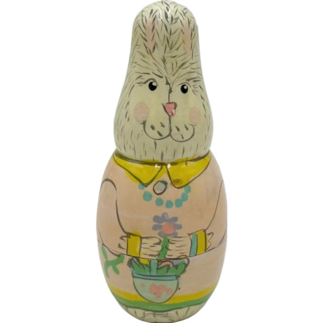 1990s Vintage Easter Bunny Rabbit Nesting Dolls Midwest Importers Wooden Matryoshka For Sale - Image 5 of 13