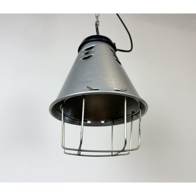 Metal Industrial Grey Aluminium Cage Pendant Lamp, 1970s For Sale - Image 7 of 18