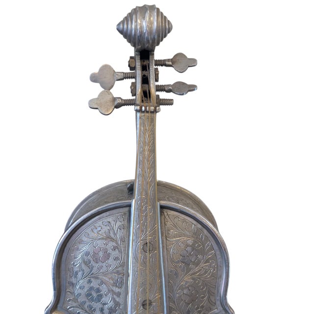 Antique Silverplate Violin With Music Box and Secret Drawer For Sale - Image 9 of 11