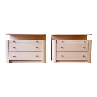 Postmodern Peach Lacquer Laminate and Chrome Nightstands - a Pair For Sale