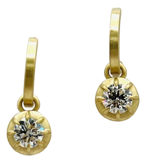 Gia Round Diamond Dangle Earrings in 18k Yellow Gold, A Pair