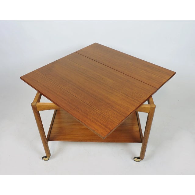 1960s Scandinavian Modern Teak Expandable Two-Tier Bar Serving Cart For Sale - Image 5 of 12