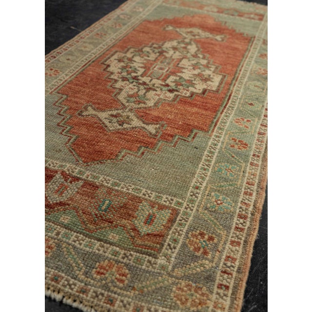 Textile Turkish Mini Rug Oriental Hand Knotted Vintage Rug 1'10" x 3'9" #21250 For Sale - Image 7 of 8