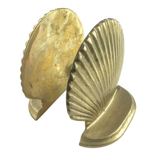 Vintage Solid Brass Shell or Scallop Bookends For Sale