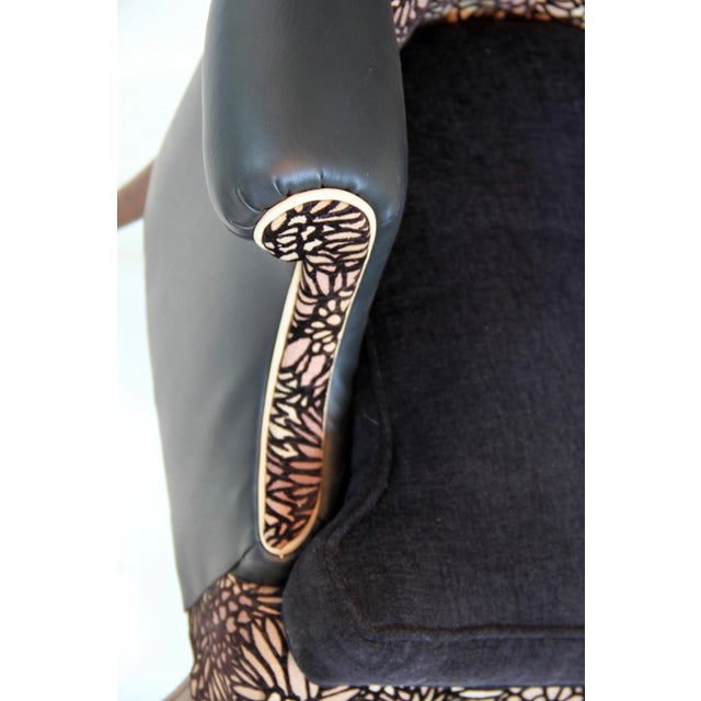 1950s Vintage Black Leather Wingback Accent Chair For Sale - Image 9 of 12