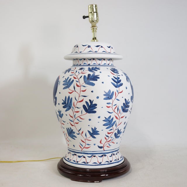 Ceramic Pair of Vintage Brunschwig & Fils Cadiz Table Lamps With Lid - Blue and White Ceramic With Boar and Deer Motif For Sale - Image 7 of 18