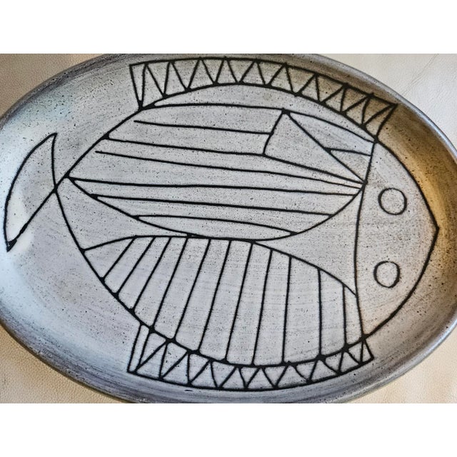 Jacques Pouchain Atelier Dieulefit Stoneware Platter With Incised Fish Motif Circa 1960 For Sale - Image 11 of 11