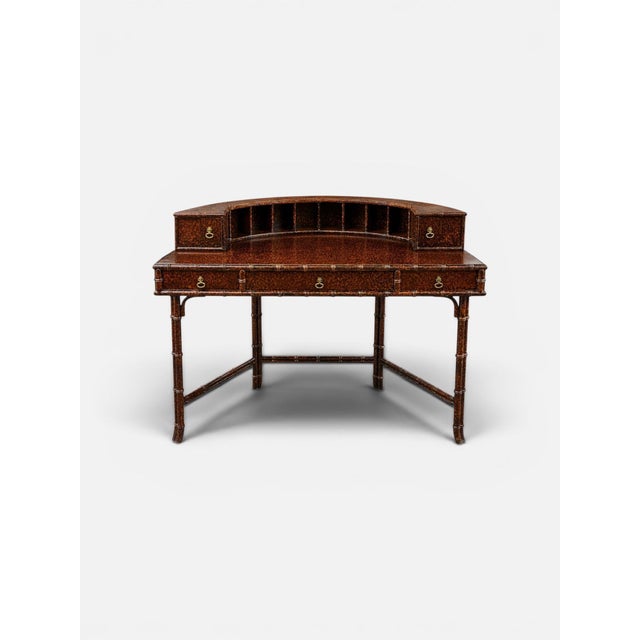 Brown 1990s Regency Style Faux Bamboo & Tortoise Lacquer Carlton House Rattan Desk or Vanity For Sale - Image 8 of 8