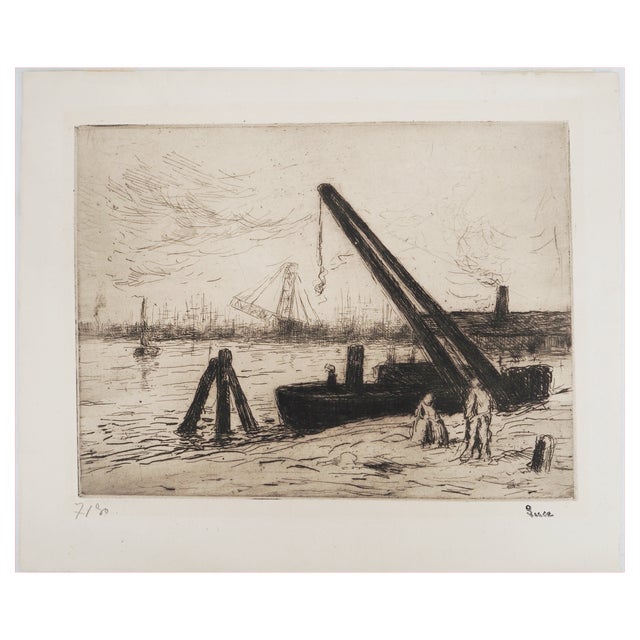 Maximilien Luce, Rotterdam, The Crane (Marine), 1890, Original Etching For Sale