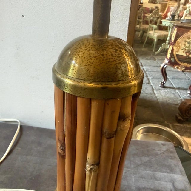 Mid-Century Modern A 1970 Mid-Century Modern Gilt Metal and Bamboo Italian Table Lamp For Sale - Image 3 of 14
