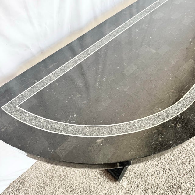 Art Deco Art Deco Sculptural Black Tessellated Stone a Console Table With Chrome Inlay For Sale - Image 3 of 11
