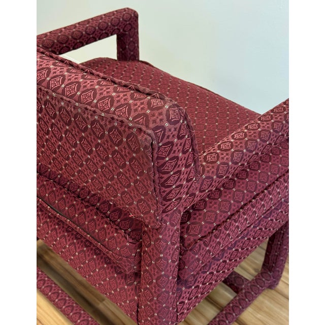 Vintage MCM Burgundy Parsons Style Arm Chair For Sale - Image 10 of 11