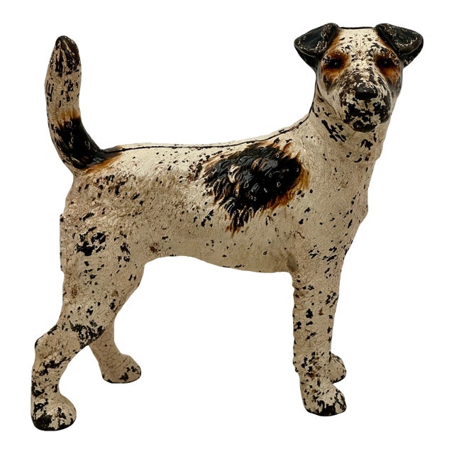Vintage 1930s American Hubley Manufacturing Company Cast Iron Fox Terrier Dog Doorstop For Sale