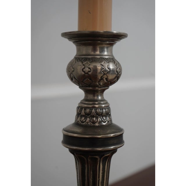 Pair Sarreid Bronze Silver Finish Candlestick Lamps For Sale - Image 4 of 11