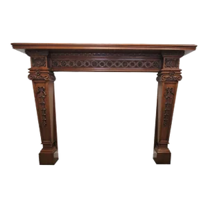 English-Style Hand-Carved Limewood Fireplace Mantel, Crafted in Italy