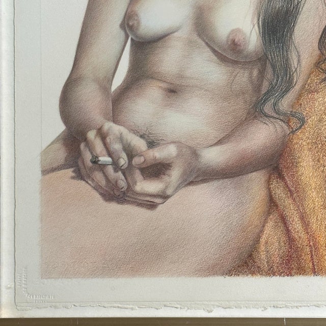 Vintage Realist Figurative Nude Study of Woman Smoking, Signed (Colored Pencil on Paper) For Sale - Image 4 of 8
