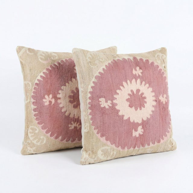 This beautiful 23'' x 25'' & 24'' x 25'' hand-embroidered Suzani pillow cover set was made from authentic Uzbek cotton...