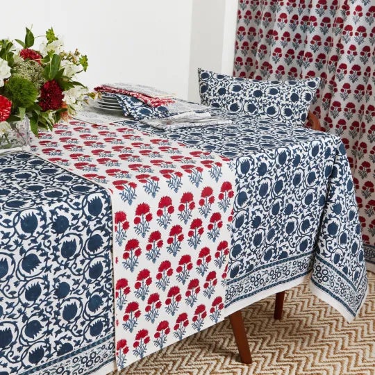 Lotus 8-Seat Blue Tablecloth For Sale - Image 4 of 8