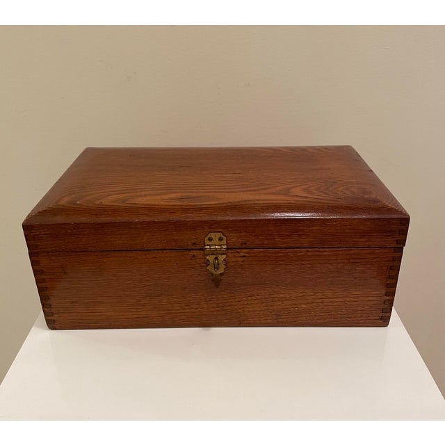 1940s Vintage Ralph Lauren Style Solid Wood Desk / Document Storage Box C.1940s For Sale - Image 5 of 11