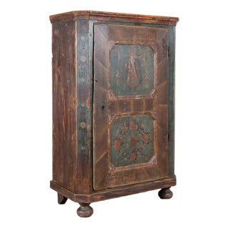 19th Century Hungarian Original Hand Painted Pine One-Door Armoire For Sale