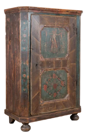 19th Century Hungarian Original Hand Painted Pine One-Door Armoire