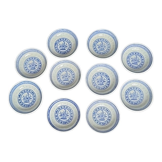 Late 19th Century Tienshan Rice Grain Pattern Sauce Dipping Bowls For Sale