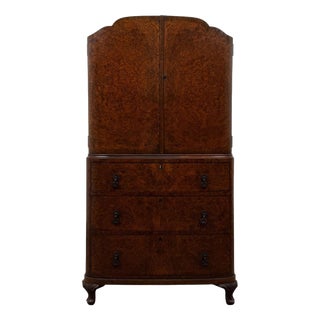 Antique English Edwardian Burr Walnut Cabinet For Sale